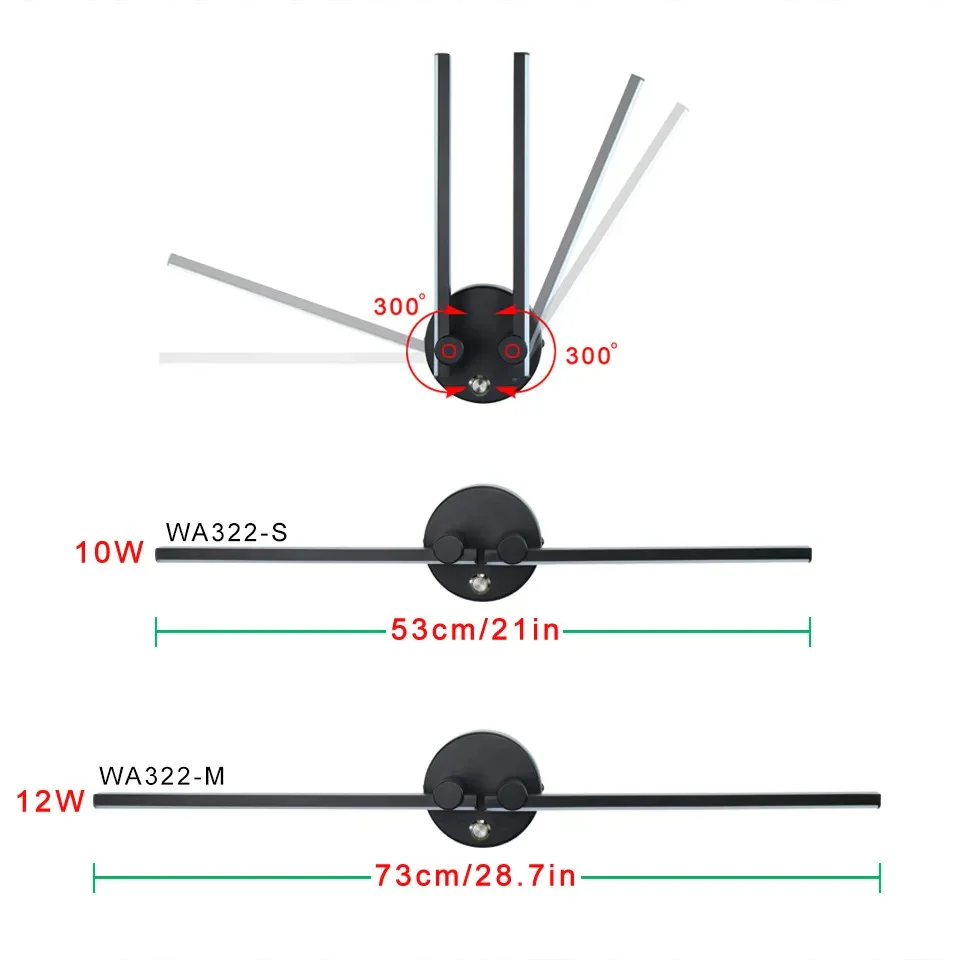 Applique mural rotative à 300° en aluminium en forme de tube noir à LED - Image 8