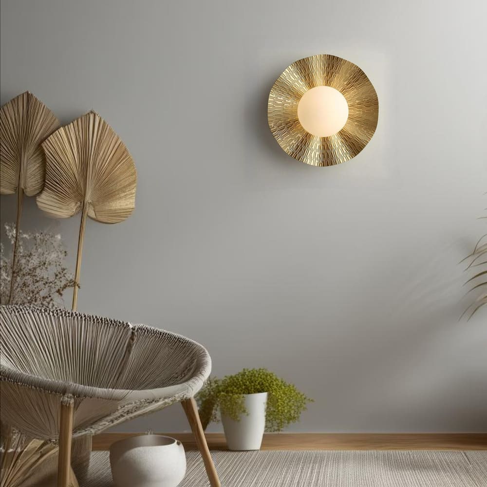 Applique murale - Cuivre martelé et boule de verre dépoli - Image 3