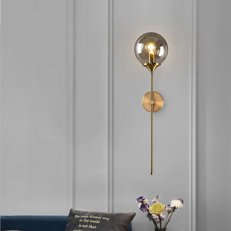 Applique murale métallique dorée avec boule en verre, gris fumé ou transparent - Image 6