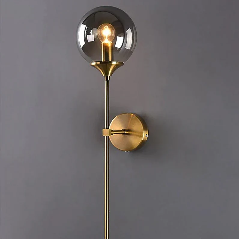 Applique murale métallique dorée avec boule en verre, gris fumé ou transparent - Image 9