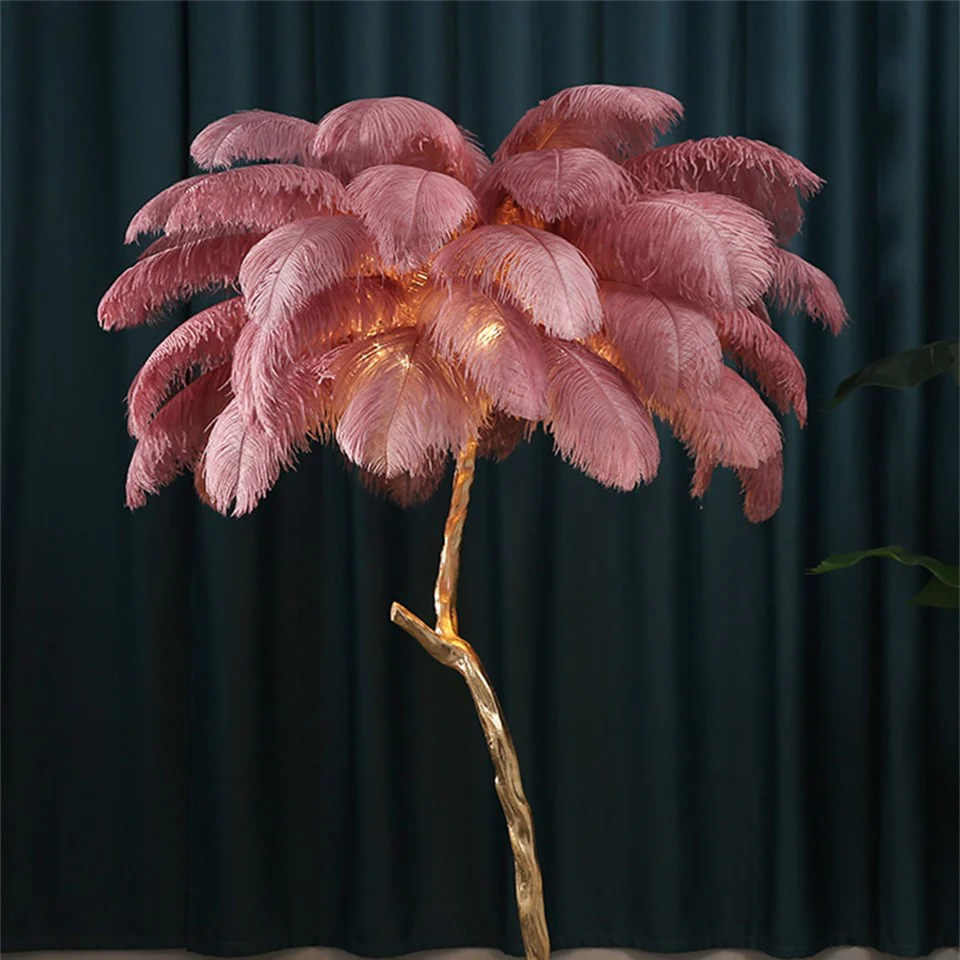 Lampadaire doré en plumes d’autruche - Image 19