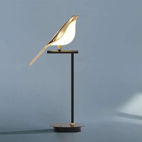 Lampe de chevet noire ornée d’oiseaux dorés - Image 4