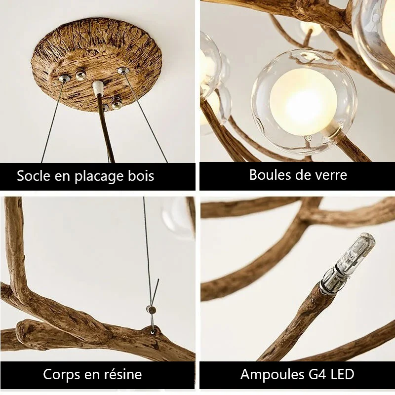 Lustre branche d’arbre orné de boules de verre - Image 10