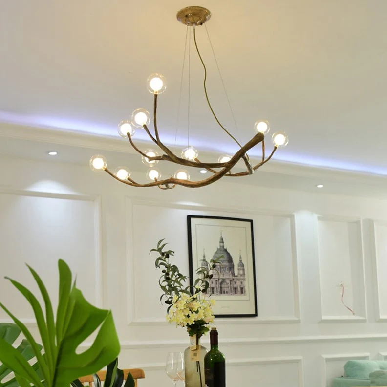 Lustre branche d’arbre orné de boules de verre - Image 6