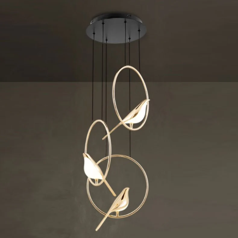 Lustre LED design oiseaux dorés - Image 3