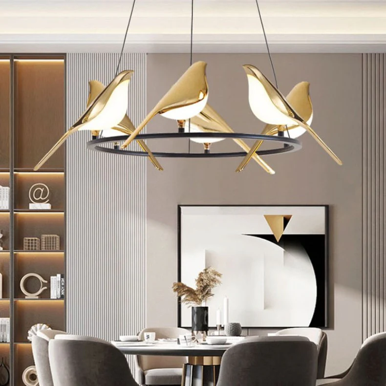 Lustre LED design oiseaux dorés - Image 5