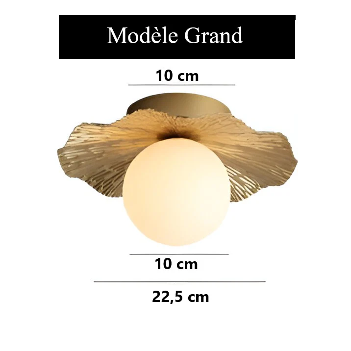 Plafonnier en cuivre martelé et boule de verre dépoli - Image 5